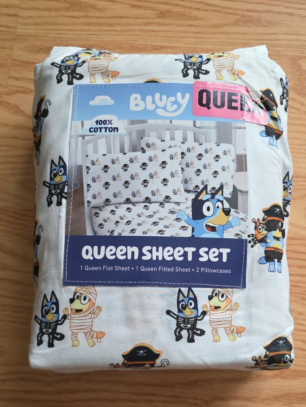 Bluey Queen Sheet Set - White Printed Cotton